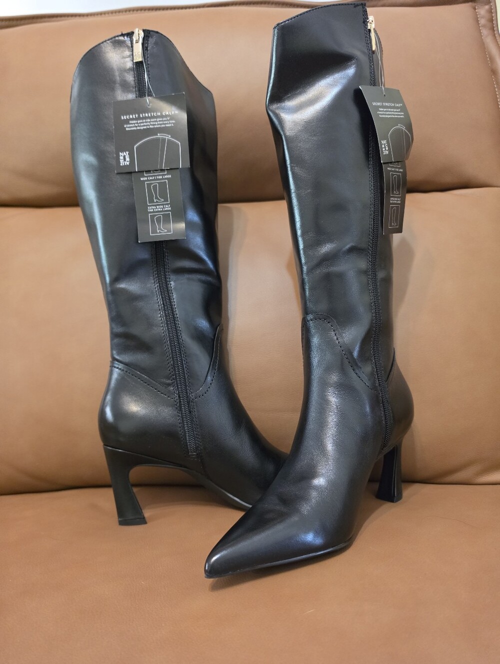 Naturalizer Premium Black Women's Pointed Toe Knee-High Leather Boots New